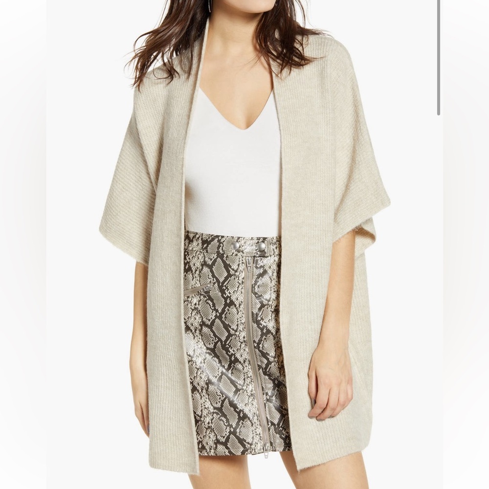 Nordstrom Leith Open Front Dolman Sleeve Cardigan, Shawl Wrap Cable Knit Beige